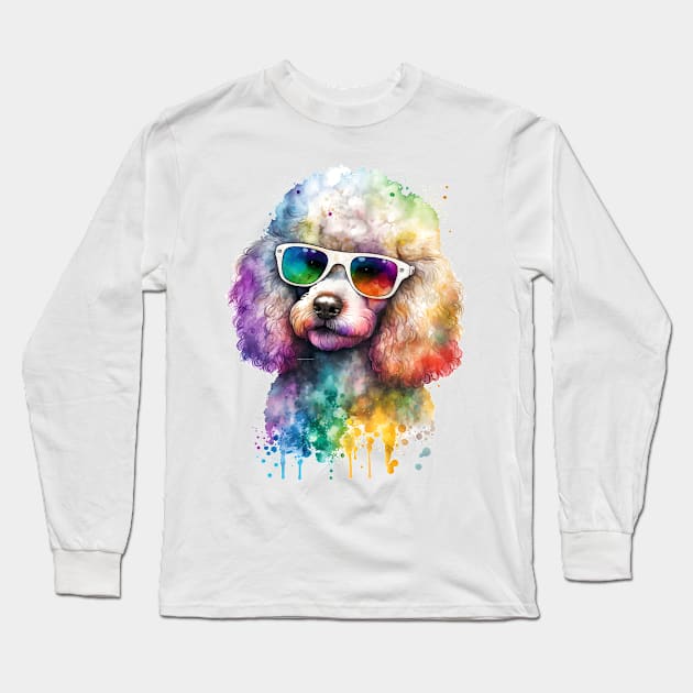 Rainbow Poodle Watercolor Art Long Sleeve T-Shirt by doglovershirts